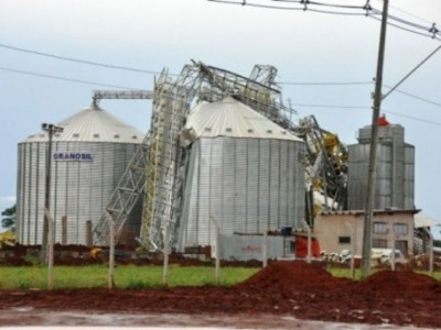 Chuva e vento forte derrubam árvore e destroem silo de cooperativa 