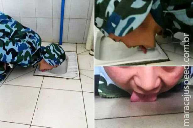 Cadete do exército lambe o chão do banheiro e dos quartos para provar ao sargento que estavam limpos