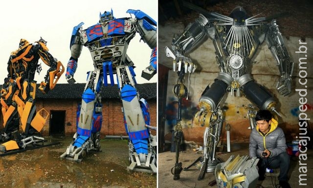 Pai e filho fazem sucesso com esculturas de metal dos Transformers feitas com materiais descartados