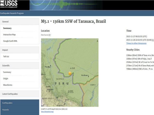 Novo terremoto de magnitude 5,1 atinge o Acre