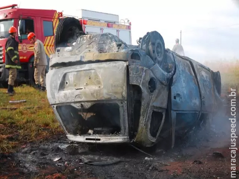 Traficante escapa da morte após carro capotar e pegar fogo na MS-338