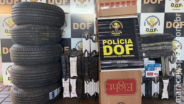 Idosa é presa viajando com cigarros e pneus contrabandeados do Paraguai