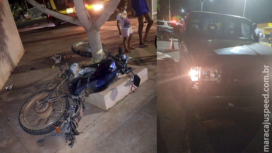 Adolescente em moto fica em estado grave após bater em caminhonete em Ivinhema