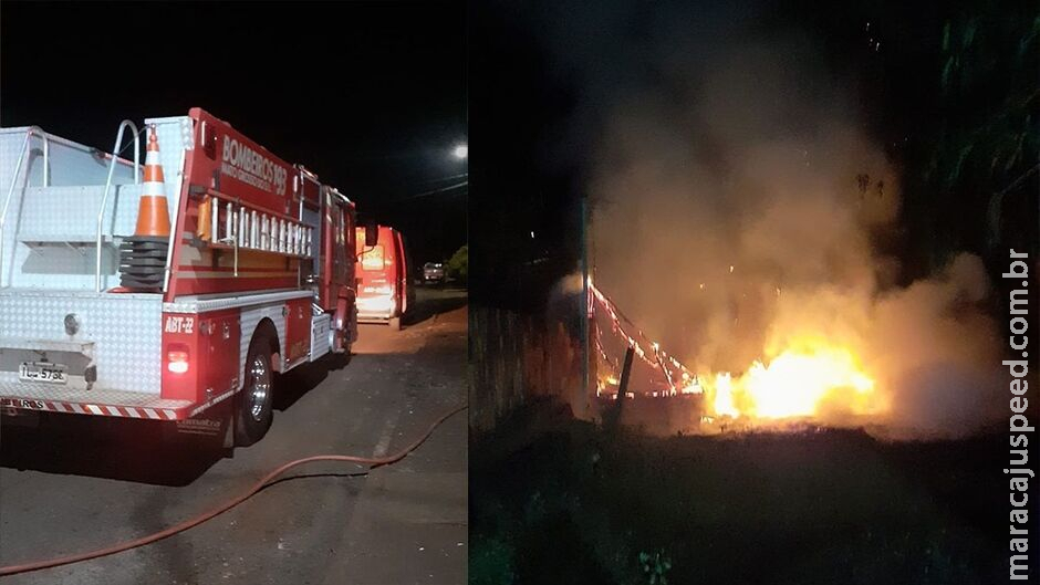 Casa de madeira pega fogo e fica destruída em Rio Brilhante