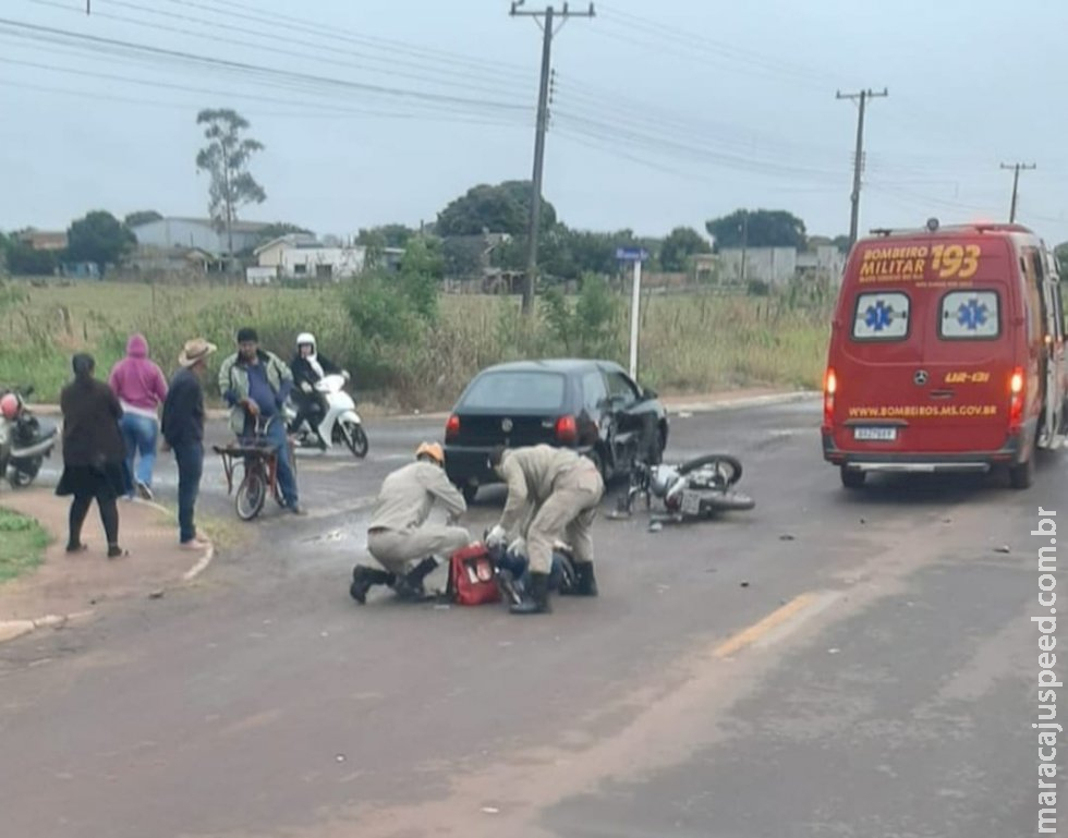 Acidente entre carro e moto nesta quinta-feira deixa uma pessoa ferida em Caarapó