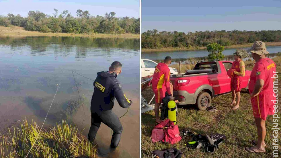 Corpo de pescador de Nova Andradina que desapareceu ao atravessar lagoa a nado é localizado por Corpo de Bombeiros