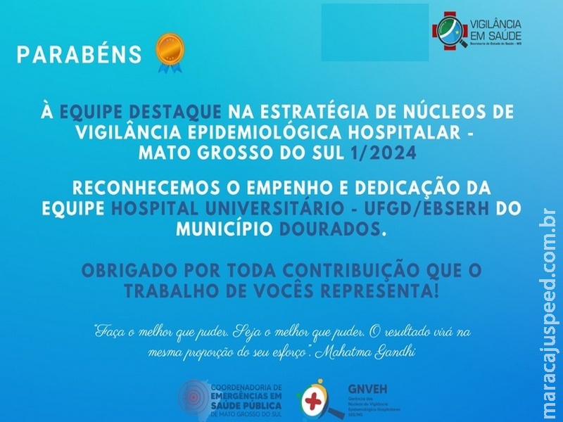 Núcleo de Vigilância Epidemiológica Hospitalar do HU-UFGD é destaque do 1º semestre em MS NVEH do hospital da Rede Ebserh conquistou prêmio promovido pela Coordenação de 