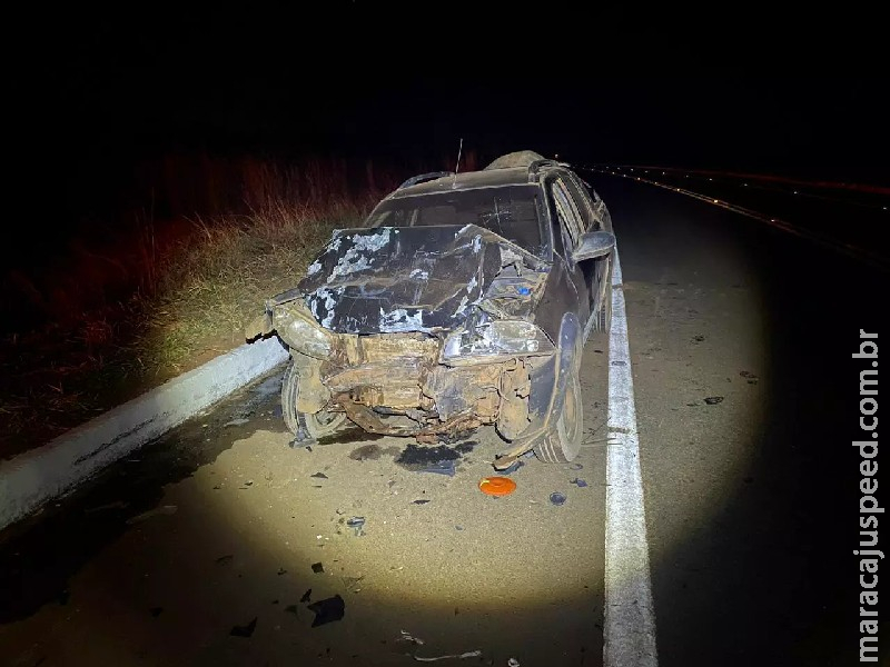 Acidente entre caminhonete e carro deixa dois feridos em rodovia de Chapadão do Sul