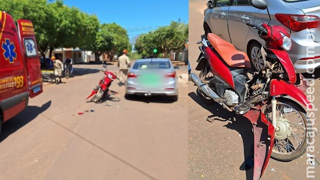 Biz fica destruída e motociclista ferido em acidente com carro em Aquidauana