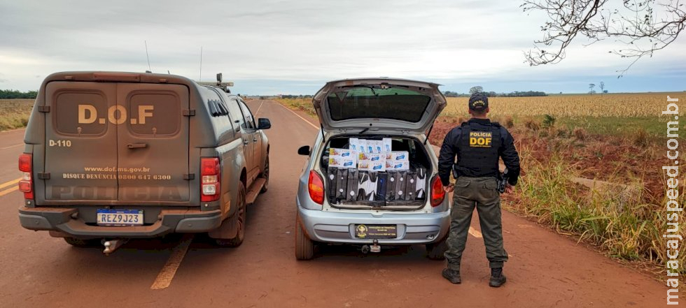 Carro com mais de 500 pacotes de cigarros contrabandeados é apreendido pelo DOF próximo a Nova América