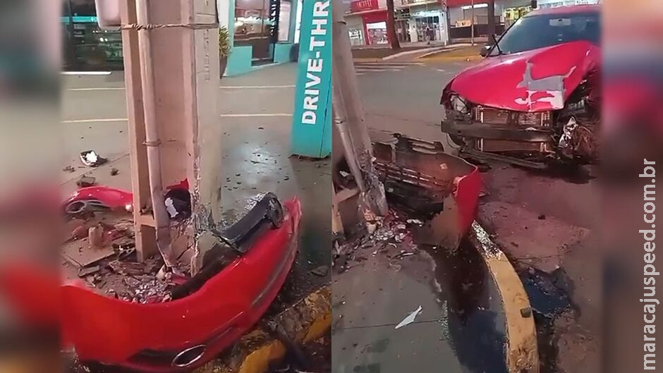 Motorista bate carro em poste e abandona o veículo em Ribas do Rio Pardo