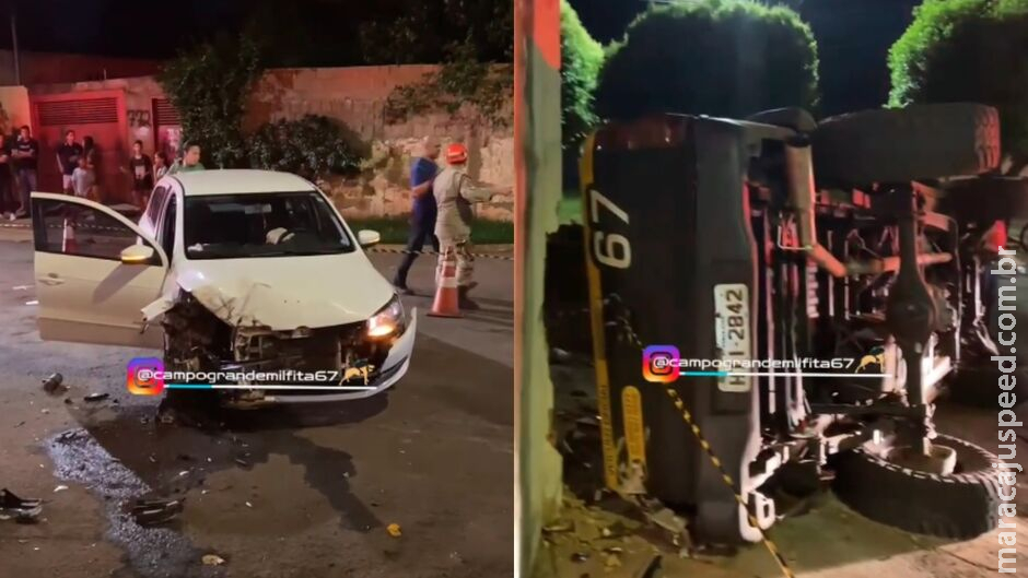 Caminhonete tomba em acidente com carro na Vila Nhanhá