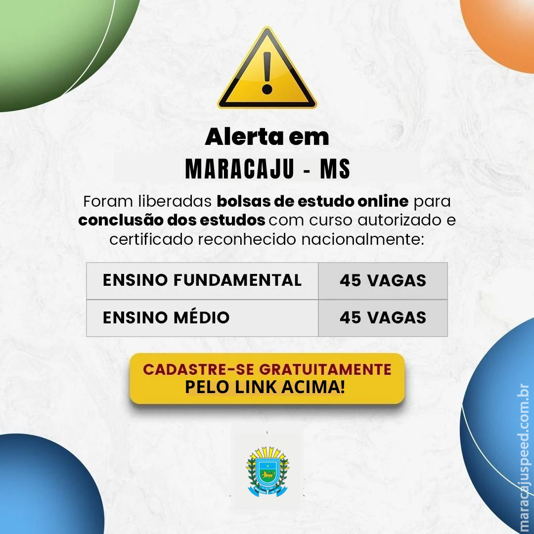 MARACAJU: ABERTAS AS INSCRIÇÕES PARA BOLSAS DE ESTUDO PARA CONCLUSÃO DE ENSINO FUNDAMENTAL E MÉDIO