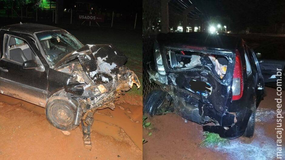 Quatro pessoas ficam feridas e carros destruídos em batida em Chapadão do Sul