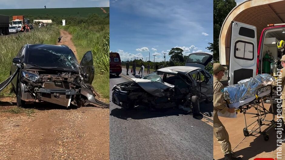 Batida destrói carros e deixa um ferido na BR-376, em Nova Andradina 