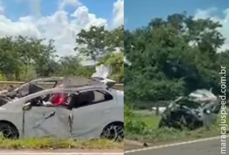 Carro bate em guard-rail na BR-163 e duas pessoas ficam feridas