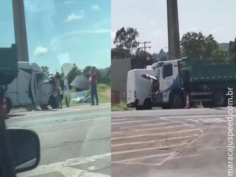 Dois ficam feridos após batida entre Van, caminhão e carro na BR-163