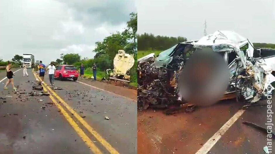 Mulher morre após caminhonete bater de frente com caminhão na BR-158