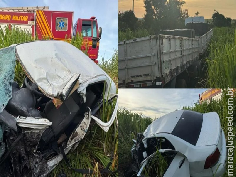 Batida entre carro e carreta mata motorista na BR-267, em Nova Alvorada do Sul